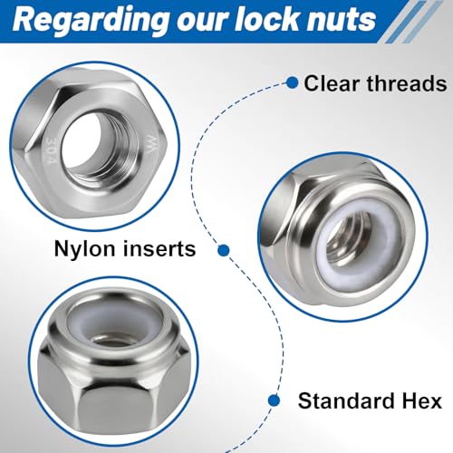 180 Pcs 1/4" Lock nut, 304 Stainless Steel Hex Nylon Insert Locknuts, 1/4-20 Inch Lock Nuts Coarse Thread SS Self-Locking Hardware Assortment Kit, SAE Locknut Set for Industrial & DIY Fastening - size: SS 1/4"-20 180PCS Nut