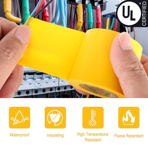 Electrical Tape Yellow, 2 in X 33FT, UL Approved Industrial Grade Waterproof High Temperature Electrical Tape, Multipurpose Insulating Wire Wrapping (2 Packs) - color: Yellow