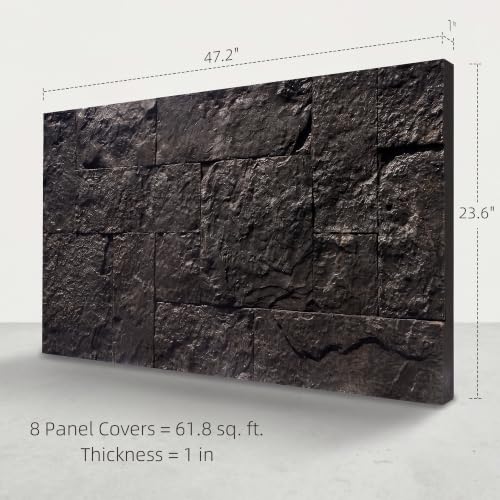 HOMCOM 8-Pack 3D Faux Stone Wall Panels Water-Resistant 4' x 2' Black - color: Black