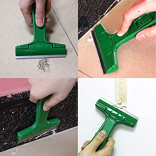 2pack 5.5 inches Industry Glass Scraper Scraping Hand Tool, T Shape Razor Blade Scraper with 20x Blades, Steel Scraping Knife for Window Stove Windshield Aquarium Tile Floor Wall Cleaning (Green) - color: Green