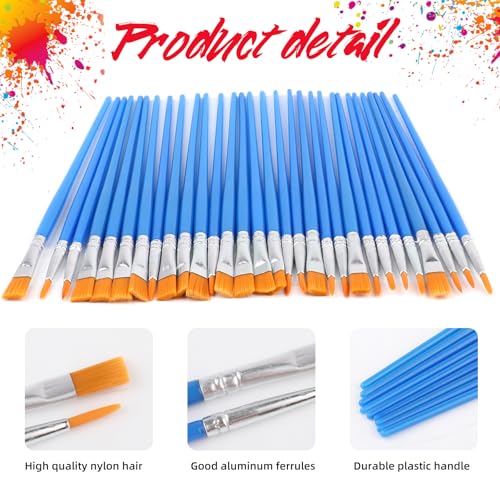150 Pcs Paint Brushes Palettes Set,50 Paint Tray Palettes,50 Flat Paint Brushes,50 Pointed Tip Paint Brushes,Nylon Hair Paint Brushes for Acrylic Oil Watercolor Painting,Art Classroom Supplies