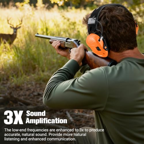 Electronic Shooting Ear Protection w/Gel Pads, 23dB NRR Active Noise Reduction & 3X Amplification Headset for Shooters - color: Orange
