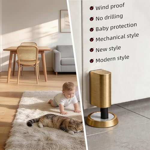 PANALI Magnetic Door Stopper, Door Stop Floor Mount, 1Pack, Gold - color: Bright Gold