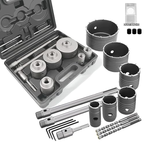 CATITO 17 Pcs Set of Concrete Hole Saw (30mm 40mm 50mm 65mm 80mm 100mm), Concrete Hole Saw Kit for Concrete, Connecting Rods for SDS Plus and SDS MAX, 5pcs Dust Bag, Cement|Brick Stone|Wall. - size: 6 PCS