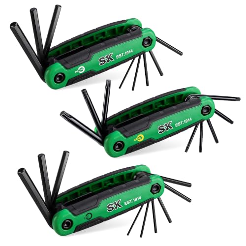 SK Folding Allen Wrenches Sets, Metric/SAE/Star Hex Key Set, CR-V Steel