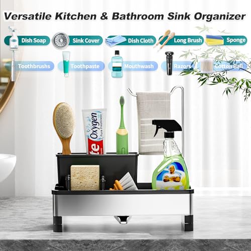Ewaiira Sponge Holder for Kitchen Sink, Stainless Steel Sink Caddy - color: D-black