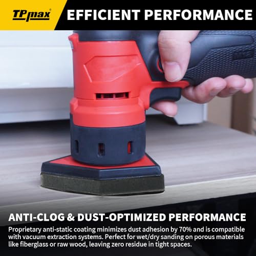 TPmax 102 Pack 90x65mm Detail Sander Set Compatible with Milwaukee M12, 60/120/180/240/320 Grit Sandpaper & 2 Interface Pads, Heavy Duty Hook & Loop Anti Clogging Polyester Film - size: Mixed Grit with 2 Interface Pads