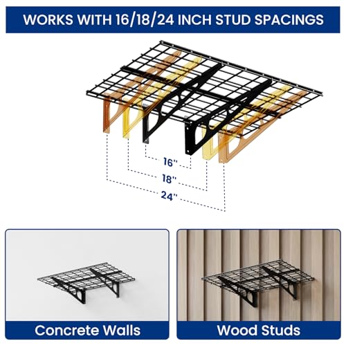 FLEXIMOUNTS 2-Pack Garage Shelving with Hooks, 2x6ft Storage Shelves, Black - color: Black, size: 2 pack-2x6 ft w/hooks