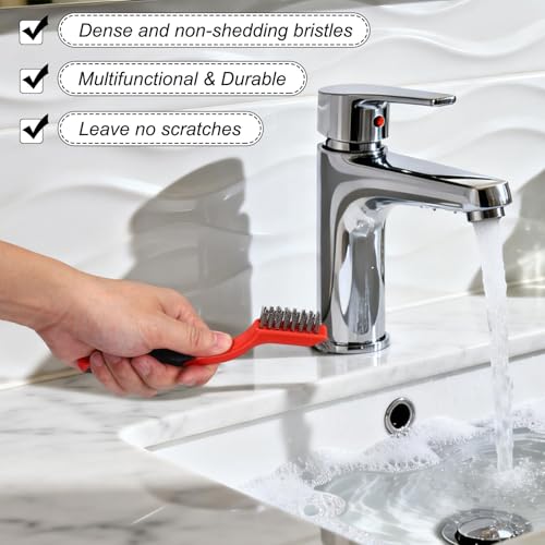 HARFINGTON 6pcs Wire Brushes Stainless Steel Cleaning Brushes with Curved Handle Dual Head for Cleaning Scrubbing Rust Dirt Paint Removal, Yellow - color: Yellow