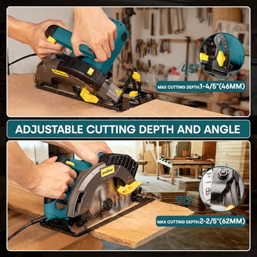 Enventor Circular Saw with Laser Guide, 2 Blades 7-1/4", 14A Corded Motor - size: 14A