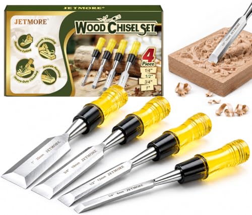 JETMORE Wood Chisel, 4 Piece CR-V Steel Blades Wood Chisel Sets Woodworking