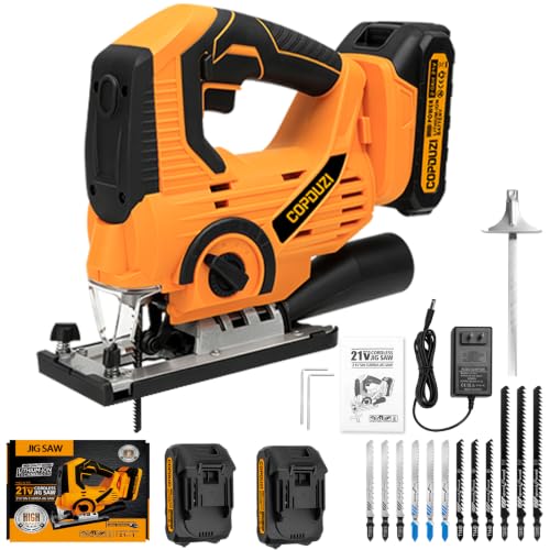 Cordless Jig Saw, Jigsaw Saw with 2×2.0Ah Batteries and Charger, Power Saber Saw Tool with LED Light, 0-45° Bevel Cuts & 4 Orbital Sets, Electric Curve Saw for Straight/Curve/Circle Cutting