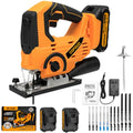 Cordless Jig Saw, Jigsaw Saw with 2×2.0Ah Batteries and Charger, Power Saber Saw Tool with LED Light, 0-45° Bevel Cuts & 4 Orbital Sets, Electric Curve Saw for Straight/Curve/Circle Cutting