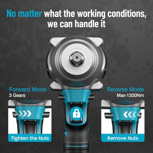 1000Nm(738ft-lbs) Cordless Impact Wrench High Torque, 1/2 Power Battery Impact Gun w/ 2x 4.0Ah Battery, Fast Charger, 5 Sockets, Storage Tool Box & Variable Speeds for Car Tire Truck RV Mower
