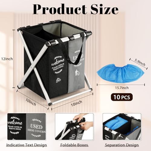 Foldable Shoe Covers Dispenser Box Storage with 10 Shoes Covers Disposable - color: Black, Gray