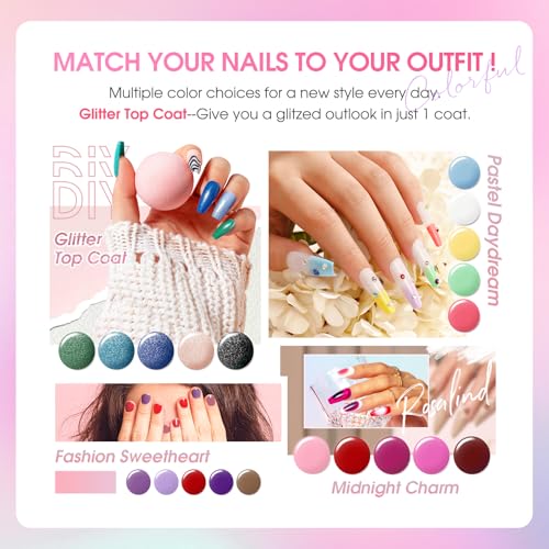 ROSALIND 30pcs All Seasons Gel Nail Polish Set with Base and Gel Top Coat | 26 Nude Blue Red Colors Gel Polish,3Pcs Glossy Matte Glitter Top Coat and Base Coat, Gel Nails art Kit, DIY Salon at Home - color: Rose Serise