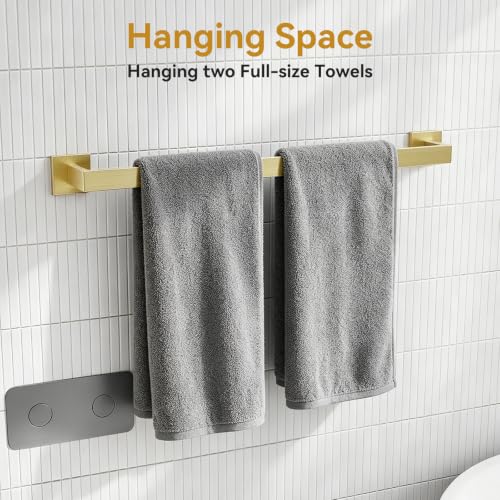 5-Pieces Brushed Gold Bathroom Accessories, 24 Inch Gold Towel Bar Set - color: Brushed Gold, size: 26 Inch (5 Pieces)