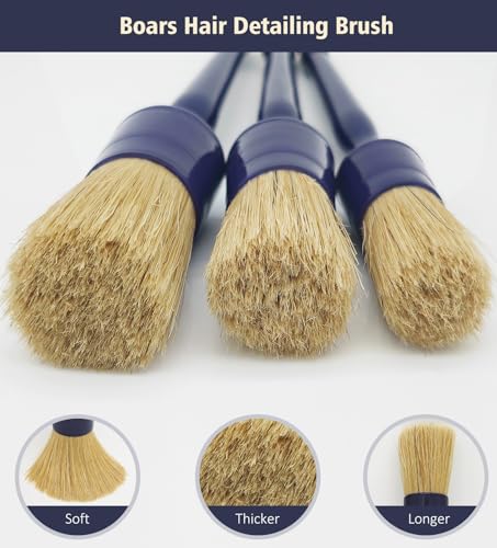 YeewayVeh 3PCS Car Detailing Brush Set, Boars Hair Bristles Brushes, Indigo - color: Indigo