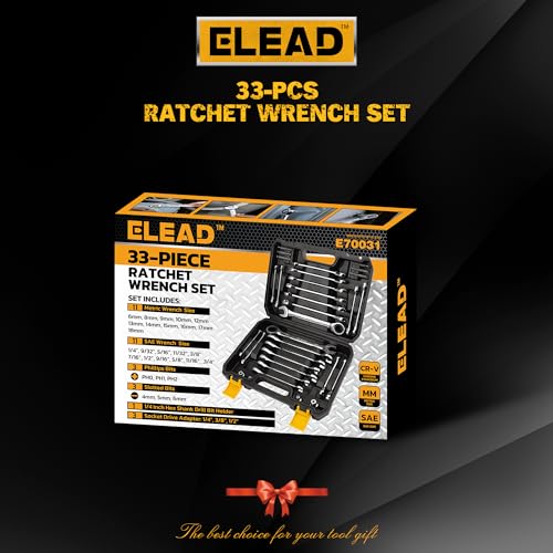 ELEAD 33-Piece Combination Ratchet Wrench Set | SAE & Metric Sizes (1/4" to 3/4" & 6-18mm) | 72-Tooth Gear Design | CR-V Steel | Organizer Carry Case | Ideal for Mechanics & DIY - style: 33-Piece Upgraded Version