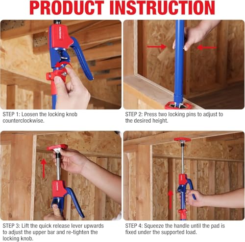 WORKPRO Cabinet Jacks, 23-5/8" to 45-1/4" Adjustable Support Pole, 4-Pack - size: Medium-23.6"-45.3" 4PC