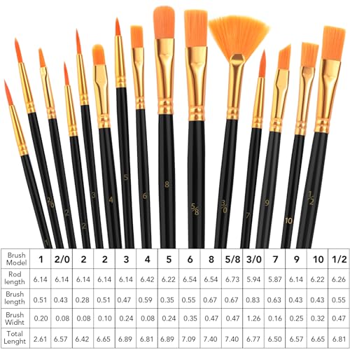 AROIC Acrylic Paint Brush Set,1pack/15pcs Nylon Hair Acrylic Painting Brush - size: 15pcs