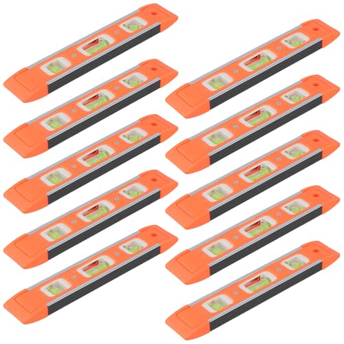 10 Pack Magnetic Torpedo Level, 9 Inch Small Level Tool with 45°/90°/180° Bubbles for Measuring, Orange