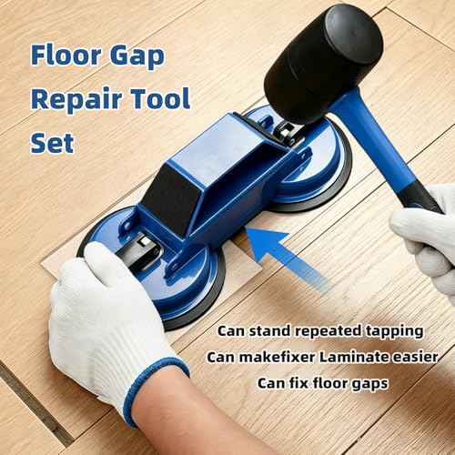 Floor Gap Fixer 45°Vinyl Flooring Repair Tool with Suction Cup and Mallets - color: Blue