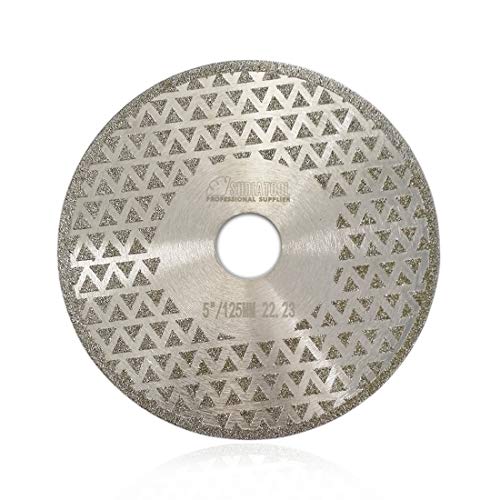 SHDIATOOL 5 Inch Electroplated Diamond Cutting Grinding Disc Fits 7/8 Inch Arbor Both Side Coated Diamond Blade for Granite Marble Diamond Disk Diamond Wheel - size: 5" Both(Bore:22.23)