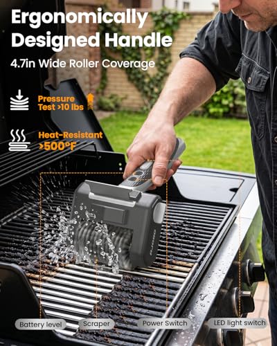Cordless Electric Grill Brush with LED Light and Front Scraper - color: Silver