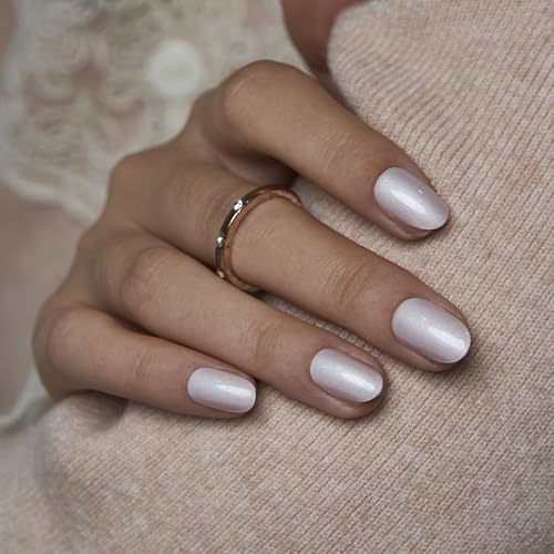 CurvLife Short Oval Shimmer Press On Nails, Moonlight Pearl White, Soft Gel - color: B9 - Milky Pearl White