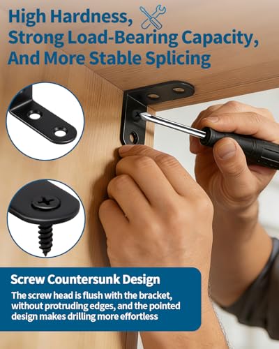 12 PCS 1.57'' x 1.57'' Stainless Straight Flat Brackets, Black Flat Metal Brace Bracket, Support Flat Metal Brace for Wood Furniture, Mending Plate Connector Joining Bracket for Fence,48 Screws - size: 1.57 x 1.57 in