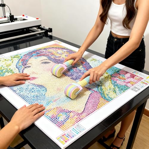 Diamond Painting Roller & Stylus Kit, Rainbow Gradient Plastic Pressing Roller for 5D Diamond Art, Efficient Point Drill & Rhinestone Fastening Tool for Adults & Kids