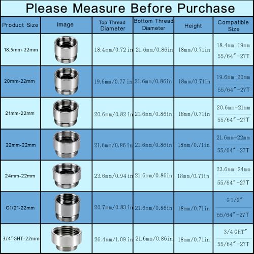 7 PCS Female Thread Faucet Adapter Kit, Sink Faucet Aerator Adapter - color: Silver, size: FMulti-M22
