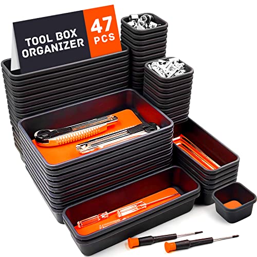 Tool Box Organizer, Tool Drawer Organizer Tray Divider, Toolbox Organization, Garage Tool Organizers and Storage, Tool Box Accessories for Rolling Tool Chest Cabinet (Orange (47PCS)) - color: Orange (47PCS)
