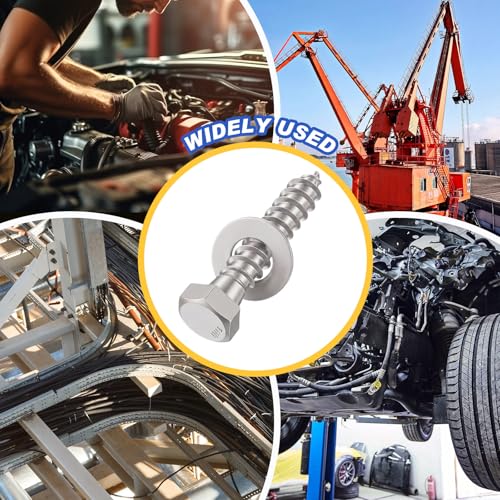Zonon 50 Pcs 3/8'' X 2" Hex Head Lag Bolts Screws with Washers, Silver - color: Silver, size: 3/8'' X 2"