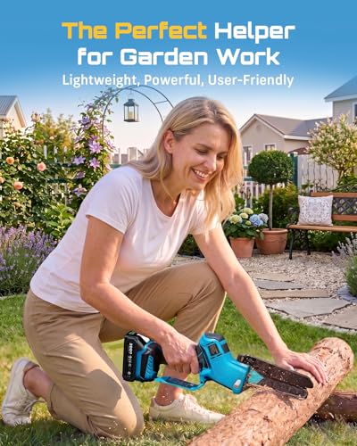 SEESII Mini Chainsaw 6 Inch Brushless, Automatic Oiler - color: Steel Blue