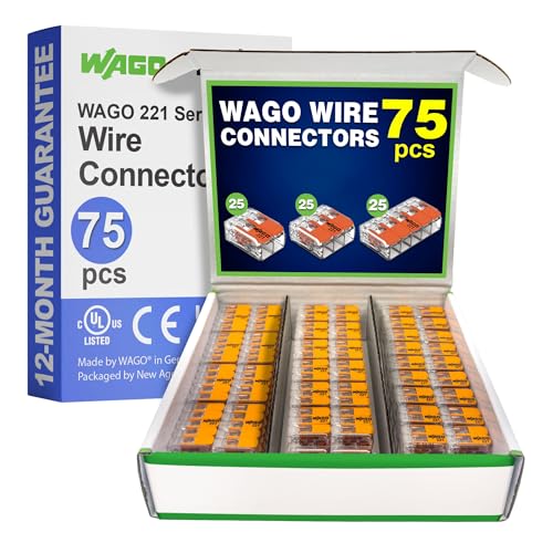 WAGO 221 Series 75pc Compact Splicing Wire Connectors | Includes (25x 221-412) (25x 221-413) (25x 221-415) | WAGO Wire Connectors | Electrical Splicing Lever Nuts | 221 Series Lever Nuts | 2-3-5 Ports - style: NAA221-75-2