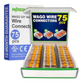 WAGO 221 Series 75pc Compact Splicing Wire Connectors | Includes (25x 221-412) (25x 221-413) (25x 221-415) | WAGO Wire Connectors | Electrical Splicing Lever Nuts | 221 Series Lever Nuts | 2-3-5 Ports - style: NAA221-75-2