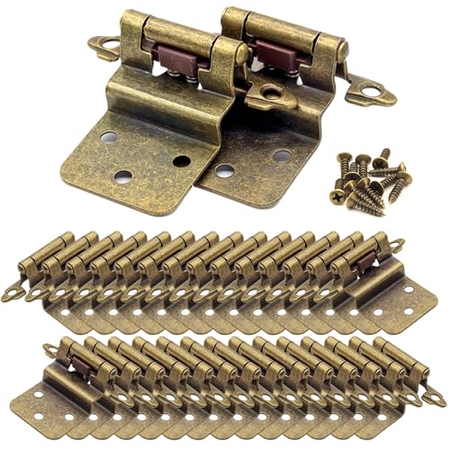 50 Pack (25 Pairs) 3/8 Inch Inset Antique Brass Hinges Self Closing - color: Antique Brass, size: 50 Pack (25 Pairs)