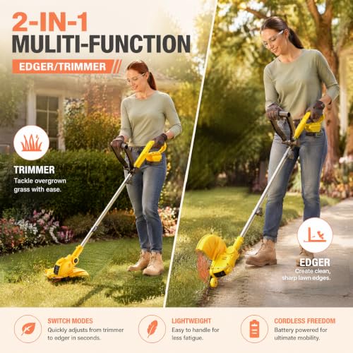 ALSO GO 21V Cordless String Trimmer,2.5Ah Battery Powered with Fast Charger - color: Yellow