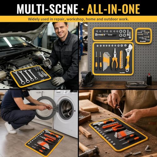 GRENPRO Magnetic Tool Mat, 6-Pack, Telescoping Pickup Tool, Parts Organizer - color: black-6pc