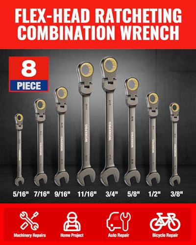 WORKPRO 8-piece Ratcheting Combination Wrench Set, SAE & Nickel Plating - size: SAE, style: Nickel Plating