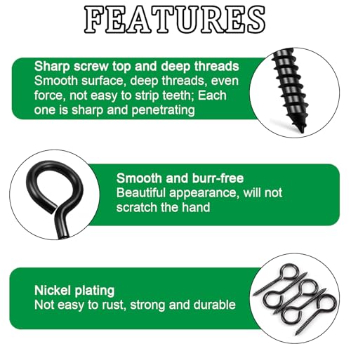 200PCS Black Eye Screws Kit, 1# -12# Eyelet Screws for Wood - color: Black, size: 1#-12#