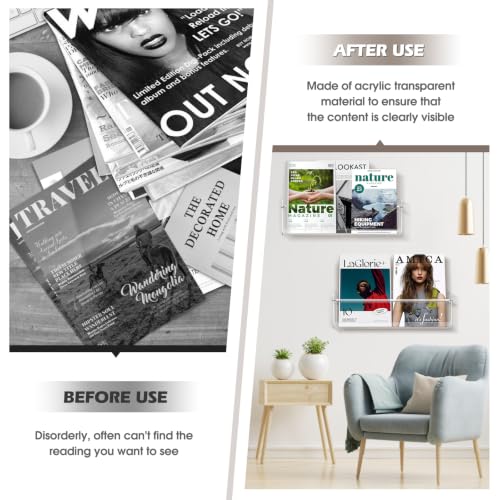 2 Pack Acrylic Magazine Holder,17 Inch Clear Wall Book Shelves