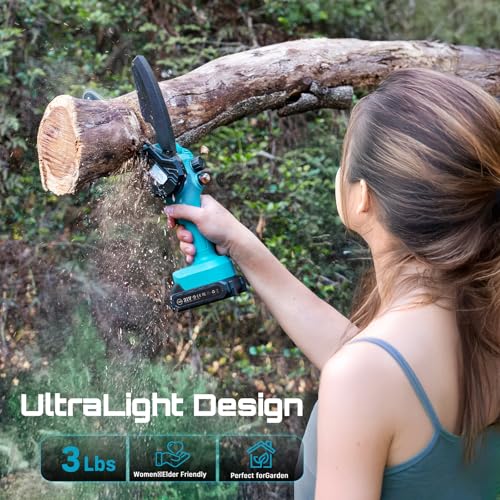 SEESII 6-Inch Mini Chainsaw Cordless with Oiler System - color: Light Blue
