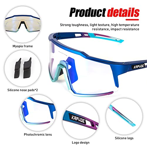 KAPVOE Photochromic Cycling Glasses Clear Mountain Bike Glasses K9022 - color: Purple-blue-photochromic-blue