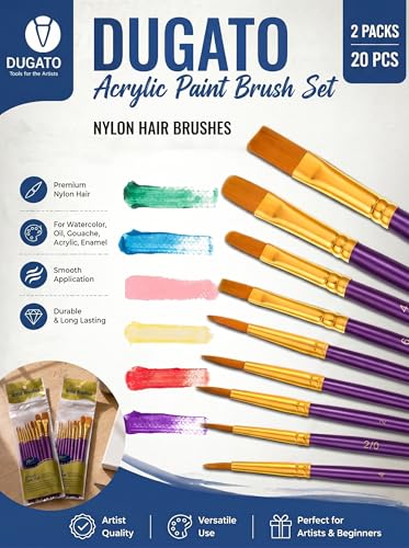 DUGATO Paint Brush & Palette Set, 20 Brushes with 5 Mixing Trays, Purple - color: Purple
