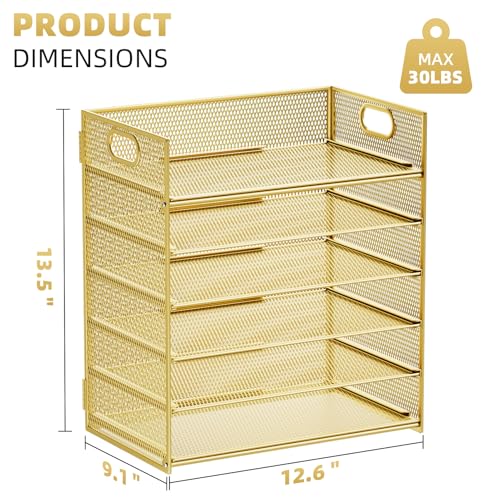 Marbrasse 2 Pack Desk Organizer with Handle, 6 Tier Paper Letter Tray, Mesh Desk File Organizer for Office, School and Home - Gold - color: Gold - 2p