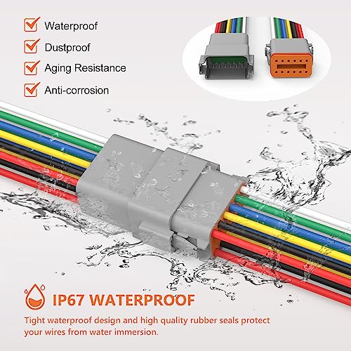 Deutsch DT 12 Pin Connector 1 Set - 12 Way DT Automotive Waterproof Male Female Plug Wiring Harness for Car, Truck, Boats, LED Work Light, 16 AWG. (1 Set 12 Pin, Grey) - size: 12-pin