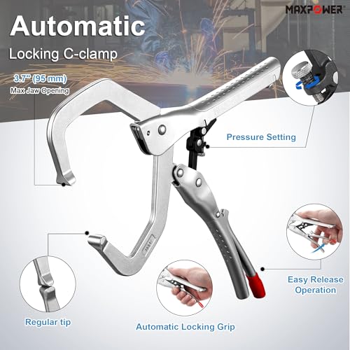 MAXPOWER 11" Self-Adjust Locking C-Clamp – 3.7" Jaw Opening, Regular Tip - style: Regular Tips | 11"